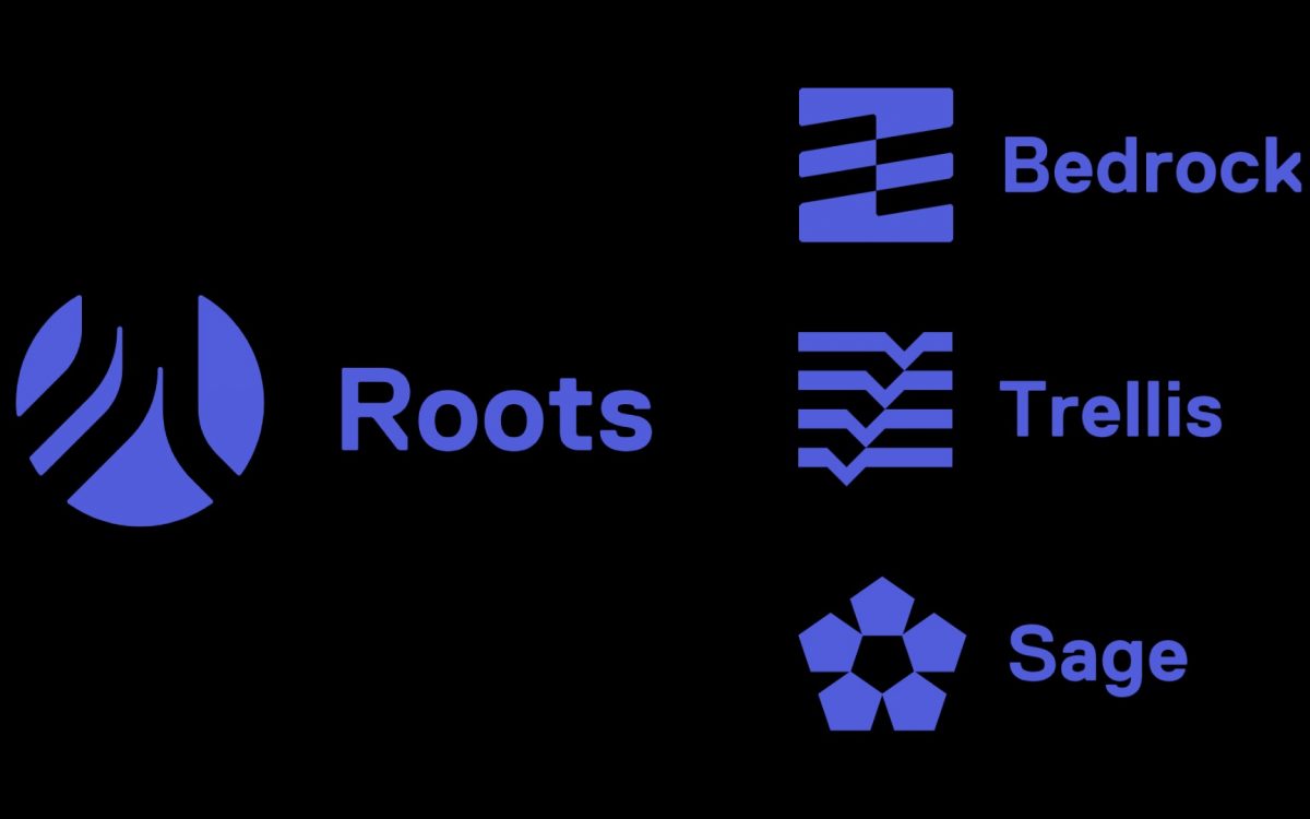 Picture of roots.io ecosystem logos on black background